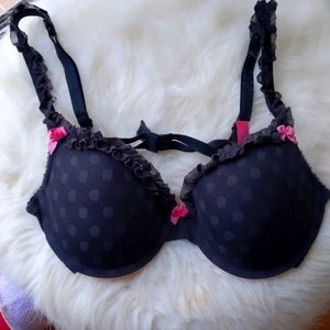 Black Polka Dot Padded Push Up Bra - 38C